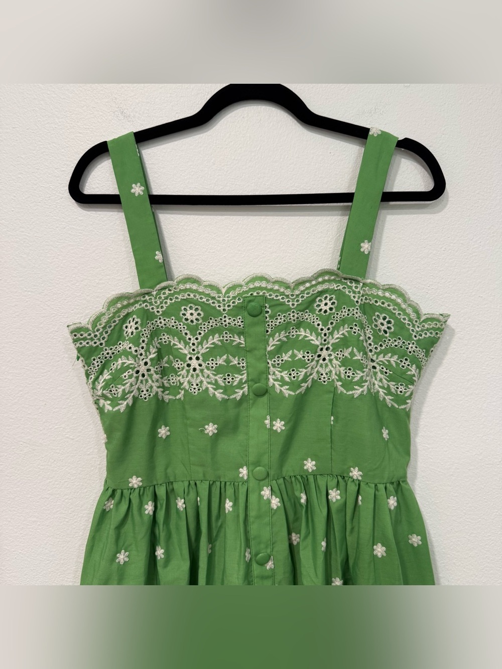 Cider Green White Square Neck Eyelet Embroidered Maxi Dress M - Picture 3 of 6